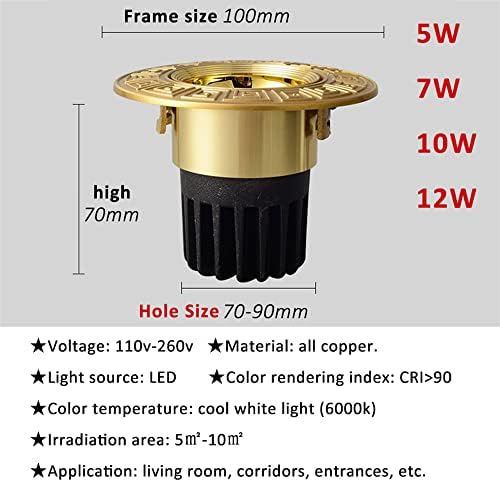 WLBHWL 3,5-инчов led тавана лампа, без канализация, месинг прожектор, една лампа COB Eyeball, 5 W, 7 W, 10 W, 12 W, комплект