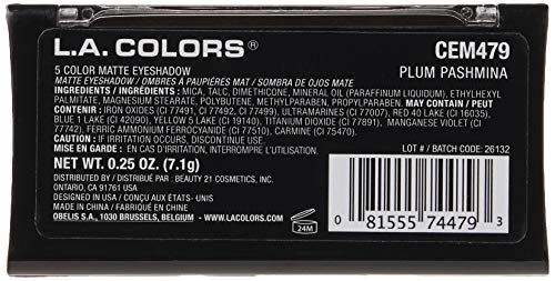 Лос Анджелесские цветове, матови сенки за очи 5 цвята, слива пашмина, 0,25 унции. (Опаковка от 4 броя)