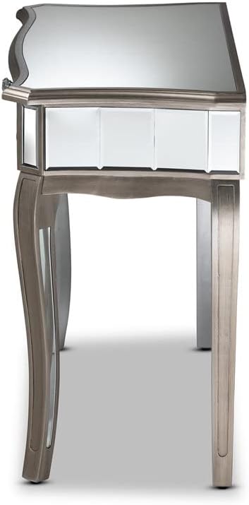 Конзола маса Baxton Studio от Дърво, със сребърен цвят и Огледално стъкло с 1 чекмедже