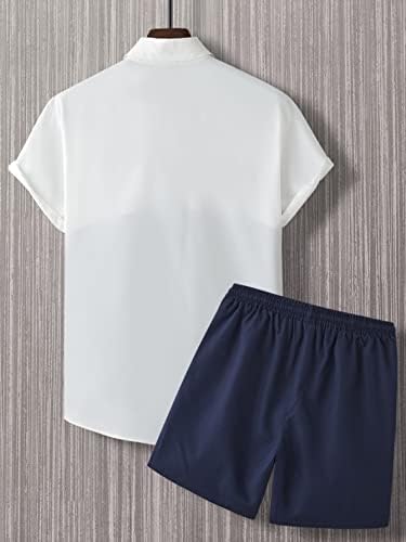 NIBHZ Облекло от две части за мъже, Мъжка Риза с цветни блокчета с бродерия Елен и къси Панталони с завязками на