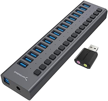 Sabrent 16-портов концентратор на данни USB 3.0 и зарядно устройство с индивидуалните ключове + USB външен адаптер