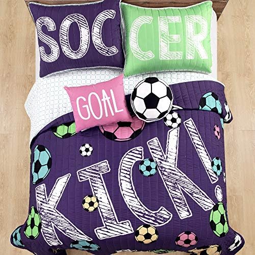 Комплект спално бельо Lush Decor Girls Soccer, Full / Queen - 5 теми, включва в себе си Обръща стеганое одеало, 2