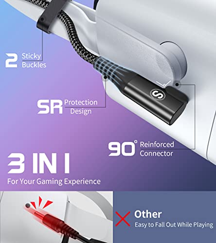 Кабел Sweguard VR Линк е 16 фута, съвместим с Oculus Quest 2, USB 3.2 Gen 1, USB кабел A-C USB с високоскоростен пренос на данни 5 Gbit/s и бързо зареждане 3.1 A, кабел в найлонов оплетке за виртуа?