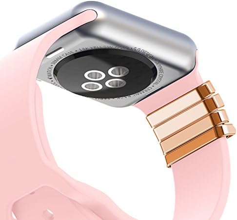 GELISHI 4 бр. Блестящ панти, съвместими с джапанки Apple Watch серия 6/5/4/3/2/1, Декоративни пръстени-панти, съвместими със силиконови джапанки Apple Watch 44 мм 42 мм Аксесоари - Розово