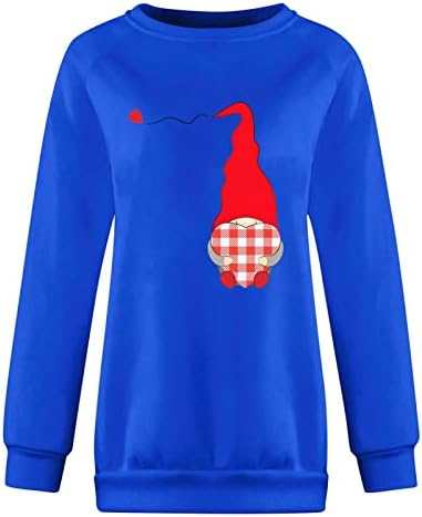 JJHAEVDY Ризи за Свети Валентин за Жени, Върхове с кръгло деколте, Пуловер с Дълъг Ръкав, Блузи с Изображение на Сърце