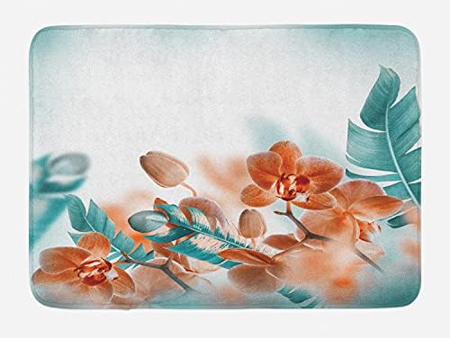 Тропически Подложка за баня Ambesonne, Листа, Цъфтящи на тропическите Орхидеи в мъгляв фон, Съвременно Изкуство