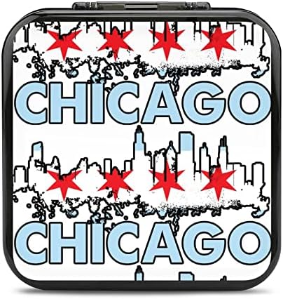 Флаг Чикаго-03 Калъф за игра на карти Switch с Индивидуален Дизайн Switch Lite Преносим Кутия За Съхранение с 24 Слота за карти игра