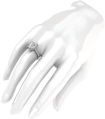 Годежен Пръстен с Имитация на Грушевидного Диамант на Halo от Бяло Злато 14к със Странични Камъни Обещание Bridal Ring
