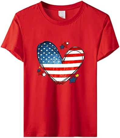 На 4 юли, Женска Тениска с Флага на САЩ, Ежедневни Летни Тениски с кръгло деколте и къси ръкави в Звездната Ивица, Удобна