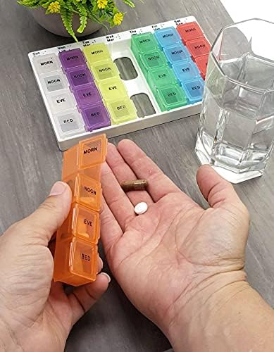 Цветен седмичен планер лекарства с чекмедже - Всеки ден в удобен органайзер за хапчета с различен цвят (по 4 пъти на ден -