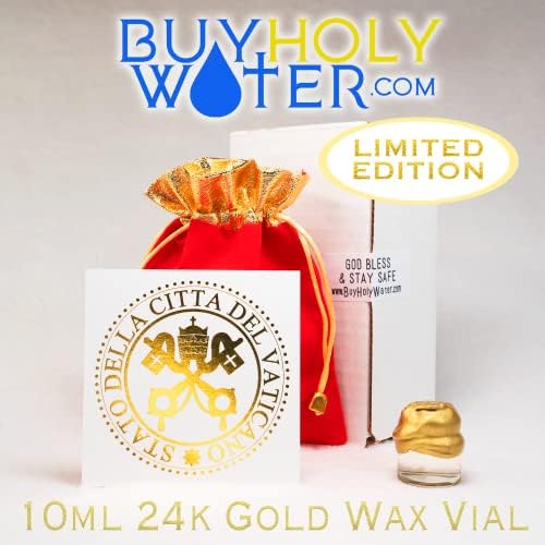 Блажени Светена вода 10 мл, флакон със златна восъчни запушалка, запечатана ✞ ЕДИНСТВЕНАТА Истинска и сертифицирана Светена вода ✞ Внос от Ватикана, благословленн?
