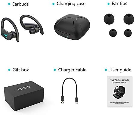Безжични слушалки, Bluetooth 5.1 Слушалки за спорт, с калъф за безжично зареждане и външни ушни куки Водоустойчиви Слушалки