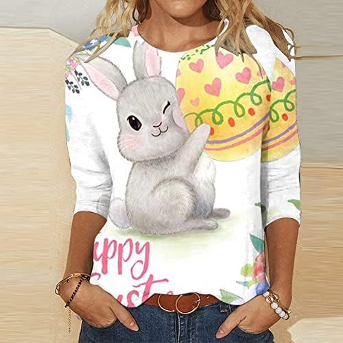Дамски Великденски Блузи, Модни Тениска със Забавна Заек, добре облечени Ежедневни Празнична Туника с изображение на Заек, Тениска, Пуловер с 3/4 ръкав, Риза