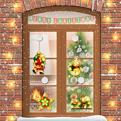 Amylove 4 бр. Коледни Светлини на прозорците, Бижута, Силует на Коледните прозорци, Светещ Знак, на Фона на Батерии,