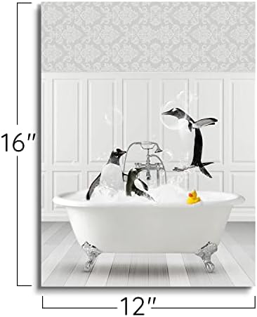 SOOTHAN Забавни Пингвини Стенен Декор за баня в Черно-бял Пингвин Платно Стенно Изкуство Сладки Животни, които вана с