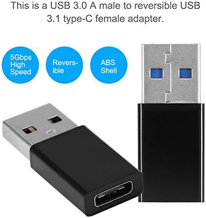 Yosoo 2 елемента USB 3.0 A Включете към USB-C 3.1 Type-C Женски OTG Адаптер за зареждане на данни Конвертор (черен)