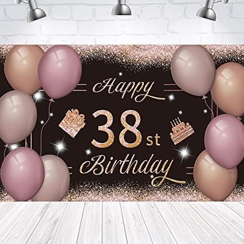 Честит 38-ия Фон за рождения Ден на Банер Черно Розово 38-ия Знак Плакат 38 Аксесоари за парти по случай рожден Ден, за Годишнина