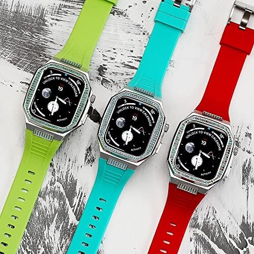CNHKAU Нов комплект модификации Стомана за Apple Watch каишка 8 7 44 мм 45 мм Diamond метален за iWatch Series 8 7 6