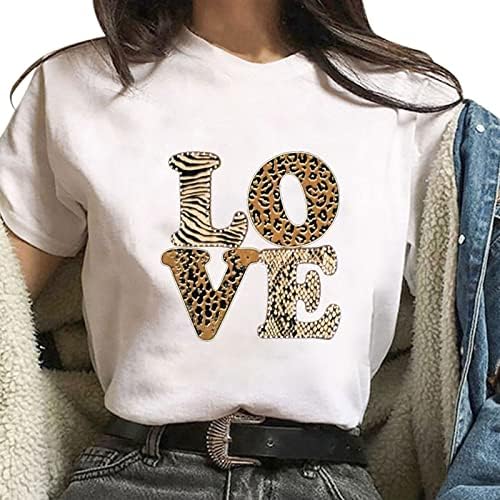 Тениска с Надпис Love Fashion в Свети Валентин, Дамски Ежедневни Тениска с Къси Ръкави, Ежедневни Свободни