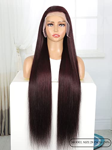 VDESC Перуки, изработени от човешка коса на Дантели 13 * 4 HD, Перука от Естествена Коса на Дантели за черни Жени (Цвят: 200Density 13 * 4 Red размер: 28 см)