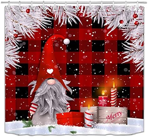 Apqdw Коледна Завеса за Душ под формата на Джудже, Селски Червена Завеса под формата на Бизон, Коледна Завеса под формата на