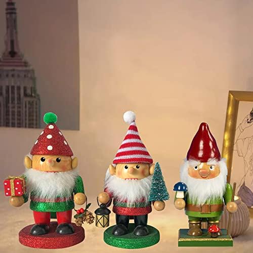 FUNPENY 7-Инчов Коледна Украса Лешникотрошачката, 3 опаковки на Джуджетата, Ръчно изработени, Дървени Елфи, Традиционни