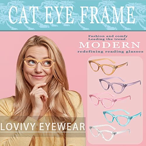 LOVIVY 5 Опаковки Очила за четене Котешко око за Жените, Блокер Синя Светлина Компютърни Ридеры