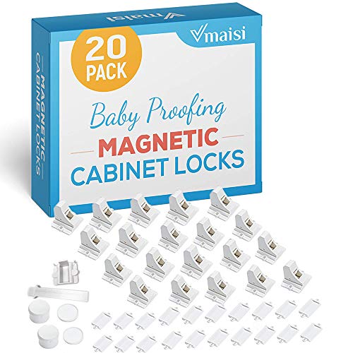 32 Заключване, Магнитни Брави за шкафове - Комплект от 4 Магнитни ключове с Обезопасителни колани за деца, Брави за Хладилника,