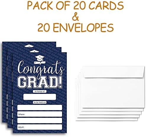 FujLoy 20 Картички с конвертами, покани за бала нощ 2023 г., в колеж 2023 г., в гимназията, в празнуват дипломирането. (027) (тъмно синьо)