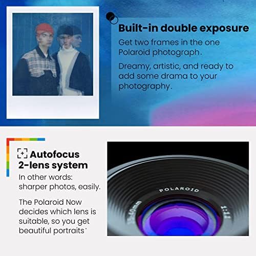 Фотоапарат непосредствена печат Polaroid Now i-Type - Синьо + Цветен филм Polaroid i-Type (16 Листа) + Албум сив