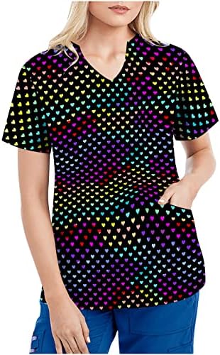 Блуза-риза за Момичета 2023, Къс Ръкав, Дълбоко V-Образно Деколте, Графичен Цветна Вратовръзка-Боя се, Работен
