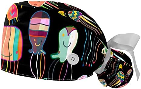 2 Опаковане на Цветни шапки за еднократна употреба-Ексфолианти За медицинска Сестра във Формата На Медузи, Жена с Дълга Коса, Регулируема Капачка с Черепа На експоз