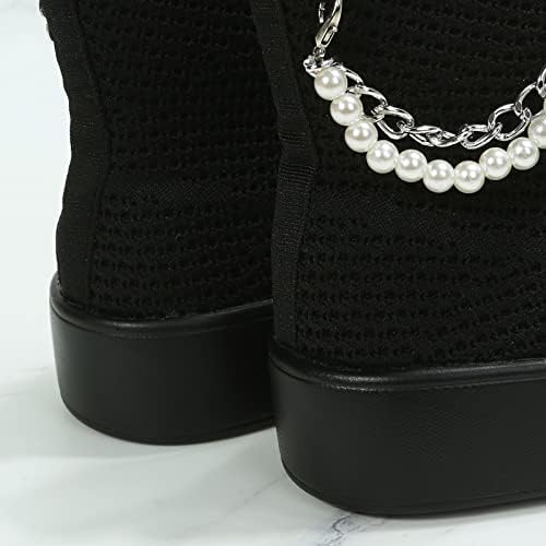 Дамски обувки на танкетке, Дамски Чорапи дантела, обувки с перлената на веригата, обувки с кръгло бомбе, Обувки на платформа, Дишащи Модни Дамски Обувки, Къси ботуши