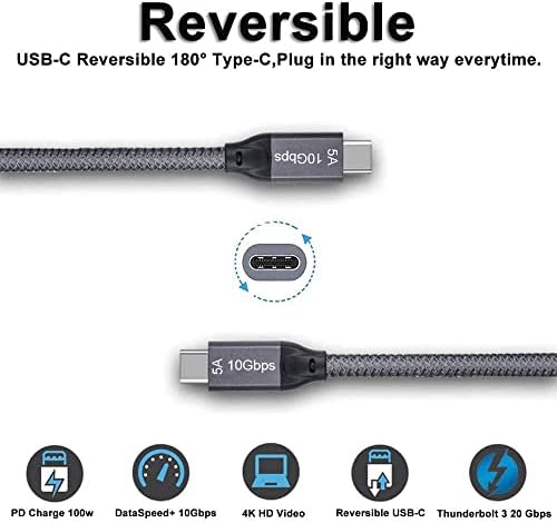 Кабел Grtoeud USB-C-USB-C 3.1 Gen 2 3,3 метра, поддържа трансфер на данни до 10 Gb/s, видео 4K, бързо зареждане PD мощност