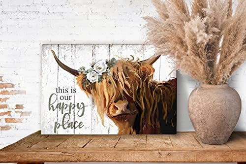 Стенно изкуство шотландски крави - Това е нашето Щастливо място, Вдъхновяващо, Плакат на Платното за дома