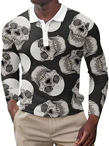 XXBR Риза с къси ръкави на Хелоуин за мъже, Забавен Графичен Скелет с Дълъг Ръкав, Тиква Хенли, Копчета, Приталенная Мускулна Риза