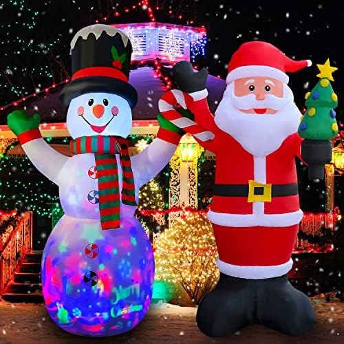 SEASONBLOW 10 Фута Надуваем Коледен Снежен човек + 9 фута Надуваем Коледа Дядо Коледа с Коледна Елха