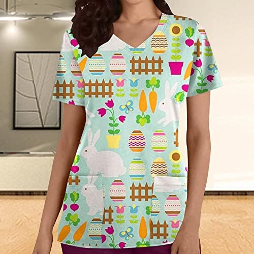Женска тениска с V Образно деколте и Графичен Търкане-Модел, Честит Подарък, Великден Монофонични Топ за Момичета, Лято-Есен,