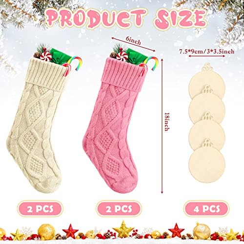 4 Опаковане на Коледни Чорапи, вязаный Отглеждане на дантела, Подаръци, Украса, Коледни Чорапи с размер 18 инча, Класически