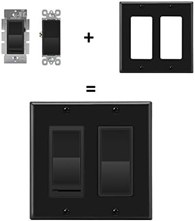 [2] Черна стенни плоча BESTTEN 2 Gang, Декоративна капачка контакт, Стандартен размер, H4.53 x W4.57, Небьющаяся плоча