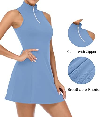 Дамско Спортно рокля за тенис JAFINSY с Къси панталони и Джобове - Дизайн на яката-стелажи без ръкави за голф