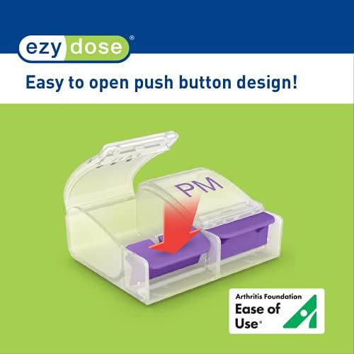 Кутия-Органайзер за Хапчета EZY DOSE с кнопочной сервиране, Лекарства, Витамини, За всеки ден, 2 Пъти дневно, сутрин