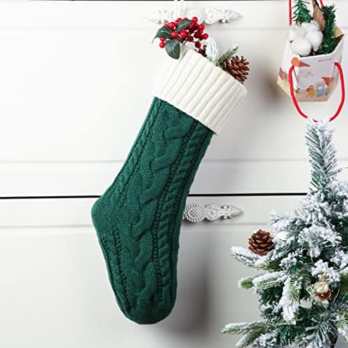 Коледни чорапи KWUBIE, Коледни чорапи, 18 инча, 3 опаковки, Бордо, Зелена, цвят Слонова кост Възли Коледни Чорапи за семейна