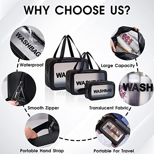 YUNAI 3 бр. прозрачна чанта за тоалетни принадлежности, пътни чанти от изкуствена кожа с матово Покритие, косметичка,