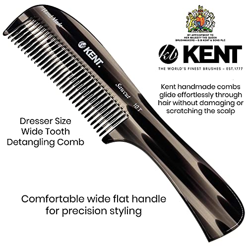 Kent 10T Гребен с големи широки зъбци от графит и черепахового черупки - Гребла за Разнищване на коса/Гребен с широки зъбци за Къдрава коса - Гребен за Брада/Гребен за ко