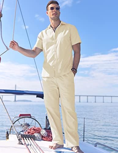 COOFANDY Мъжки Бельо Комплект Плажни и Ежедневни Облекла от 2 теми, Ризи с копчета, Панталони с завязками