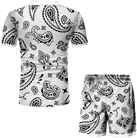 NaRHbrg Комплект Тениски Поло с цип и Шорти за мъже, Спортен Хавайски Спортен Костюм с принтом Дашики