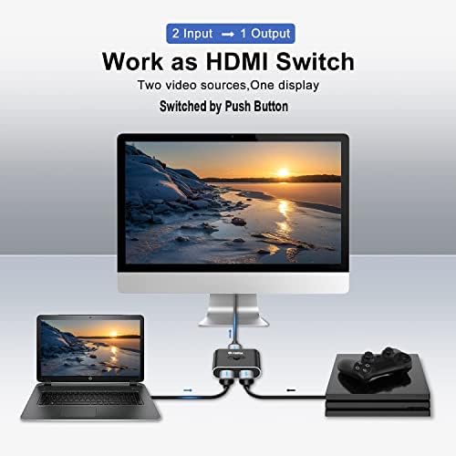HDMI комутатор Rasfox AB201, HDMI-сплитер 4K @ 60hz, HDMI Switcher 2 in 1 Out, HDMI Switch Сплитер, Двупосочен превключвател HDMI 2.0, Поддръжка на 3D, 4K, HDR, Съвместим с PS4/Xbox, DVD Fire Stick HDTV