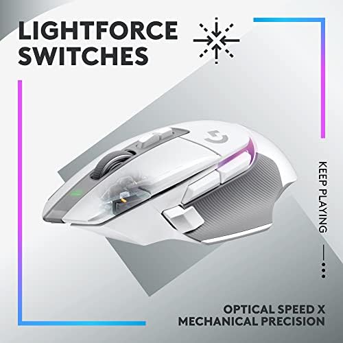 Безжична оптична мишка Logitech G502 X Plus Lightspeed, хибридни ключове LIGHTFORCE, LIGHTSYNC RGB, игри сензор Hero 25 ХИЛ., за PC macOS / Windows + Безжична система за зареждане G Powerplay за G502X Plus