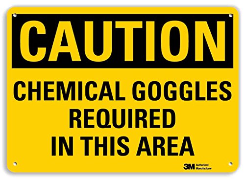 Пластичен знак за сигурност SmartSign OSHA, надпис Внимание: в тази зона се наричат химични защитни очила, височина 10